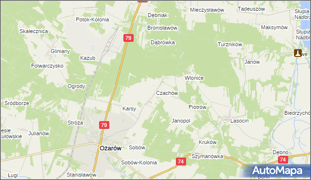 mapa Czachów gmina Ożarów, Czachów gmina Ożarów na mapie Targeo