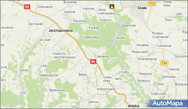 mapa Czajowice, Czajowice na mapie Targeo