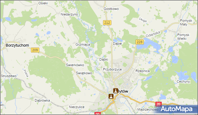 mapa Dąbki gmina Bytów, Dąbki gmina Bytów na mapie Targeo