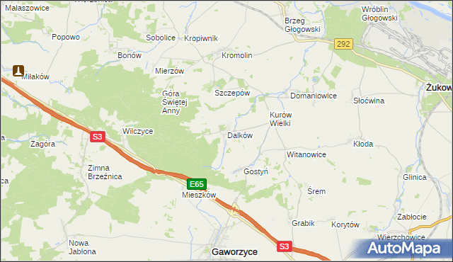 mapa Dalków gmina Gaworzyce, Dalków gmina Gaworzyce na mapie Targeo