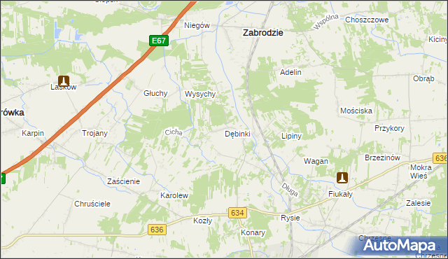 mapa Dębinki gmina Zabrodzie, Dębinki gmina Zabrodzie na mapie Targeo