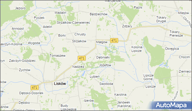 mapa Dębniałki gmina Lisków, Dębniałki gmina Lisków na mapie Targeo
