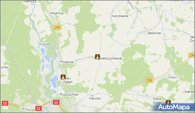 mapa Dzietrzychowice, Dzietrzychowice na mapie Targeo