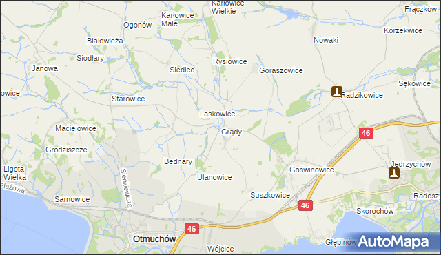 mapa Grądy gmina Otmuchów, Grądy gmina Otmuchów na mapie Targeo