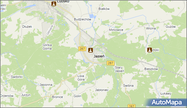 mapa Jasień powiat żarski, Jasień powiat żarski na mapie Targeo