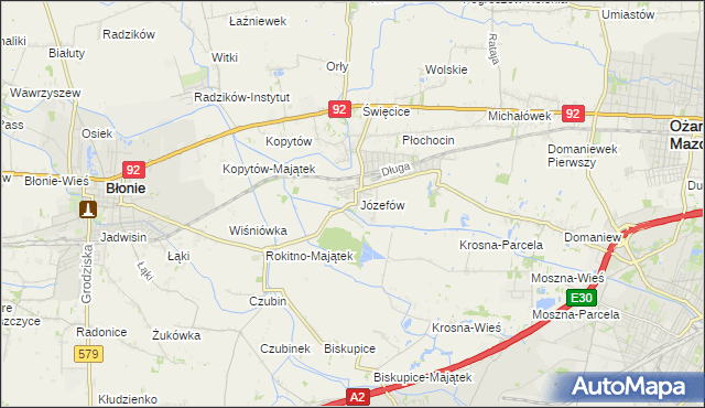 mapa Józefów gmina Ożarów Mazowiecki, Józefów gmina Ożarów Mazowiecki na mapie Targeo