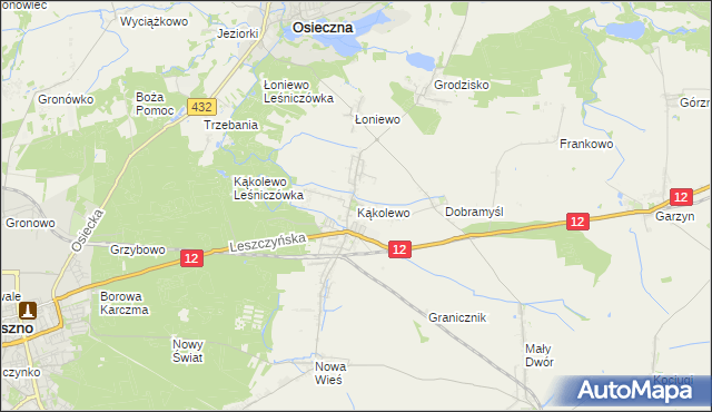 mapa Kąkolewo gmina Osieczna, Kąkolewo gmina Osieczna na mapie Targeo