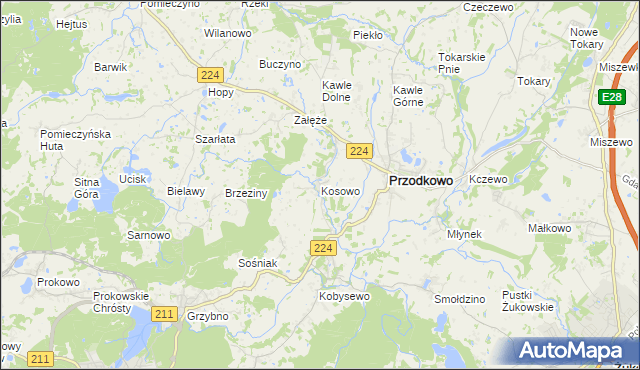 mapa Kosowo gmina Przodkowo, Kosowo gmina Przodkowo na mapie Targeo