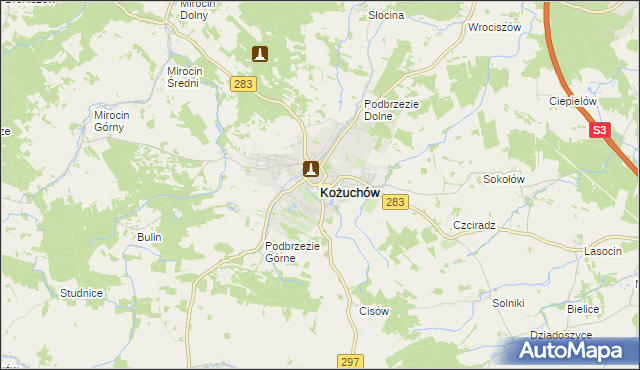 mapa Kożuchów powiat nowosolski, Kożuchów powiat nowosolski na mapie Targeo