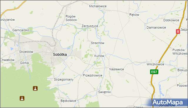 mapa Kunów gmina Sobótka, Kunów gmina Sobótka na mapie Targeo