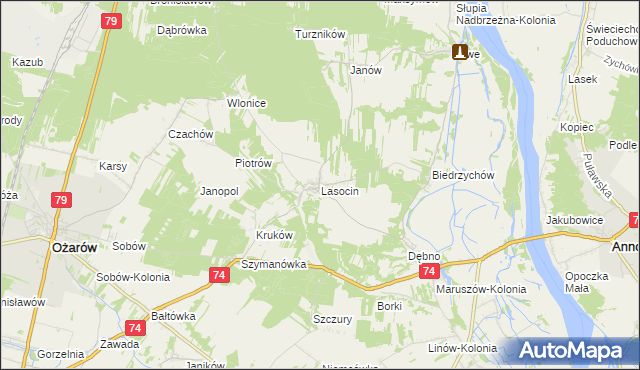 mapa Lasocin gmina Ożarów, Lasocin gmina Ożarów na mapie Targeo