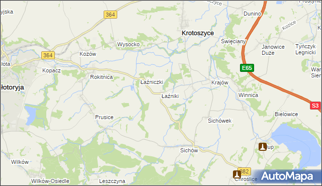 mapa Łaźniki gmina Złotoryja, Łaźniki gmina Złotoryja na mapie Targeo