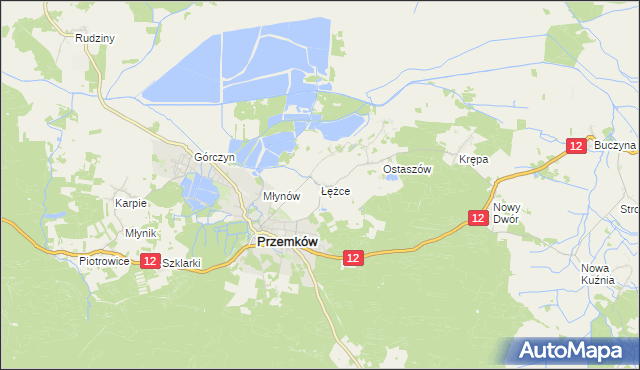 mapa Łężce gmina Przemków, Łężce gmina Przemków na mapie Targeo