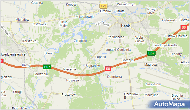 mapa Łopatki gmina Łask, Łopatki gmina Łask na mapie Targeo