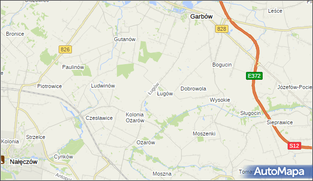 mapa Ługów gmina Jastków, Ługów gmina Jastków na mapie Targeo