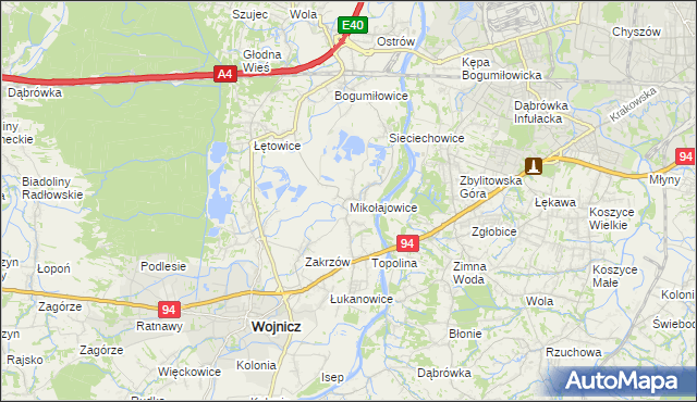 mapa Mikołajowice gmina Wierzchosławice, Mikołajowice gmina Wierzchosławice na mapie Targeo