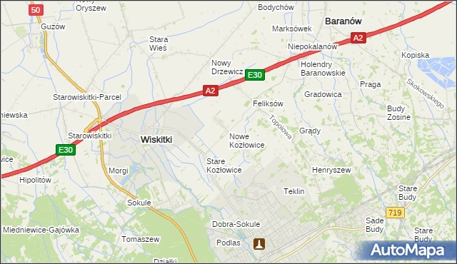 mapa Nowe Kozłowice, Nowe Kozłowice na mapie Targeo