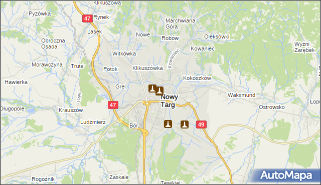 mapa Nowego Targu, Nowy Targ na mapie Targeo