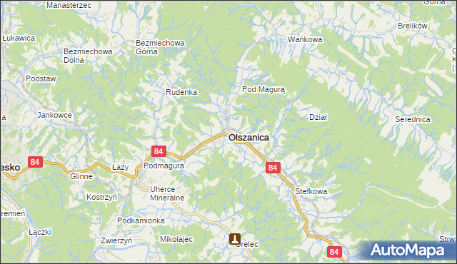 mapa Olszanica powiat leski, Olszanica powiat leski na mapie Targeo