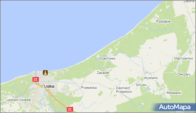 mapa Orzechowo gmina Ustka, Orzechowo gmina Ustka na mapie Targeo