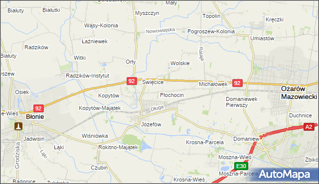 mapa Płochocin gmina Ożarów Mazowiecki, Płochocin gmina Ożarów Mazowiecki na mapie Targeo