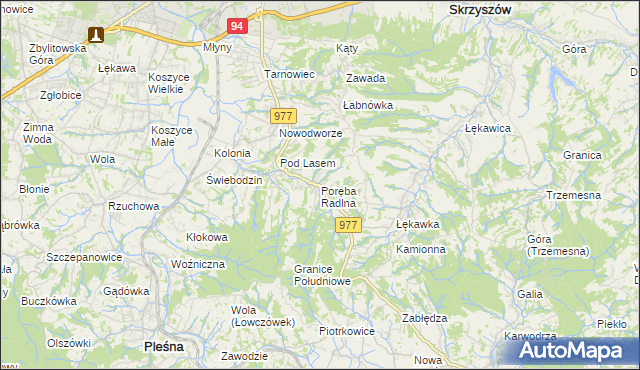 mapa Poręba Radlna, Poręba Radlna na mapie Targeo