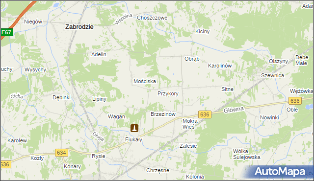 mapa Przykory gmina Zabrodzie, Przykory gmina Zabrodzie na mapie Targeo