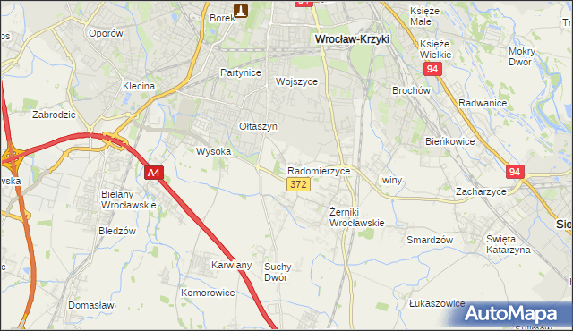 mapa Radomierzyce gmina Siechnice, Radomierzyce gmina Siechnice na mapie Targeo