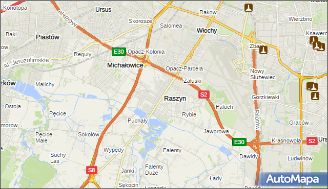 mapa Raszyn powiat pruszkowski, Raszyn powiat pruszkowski na mapie Targeo