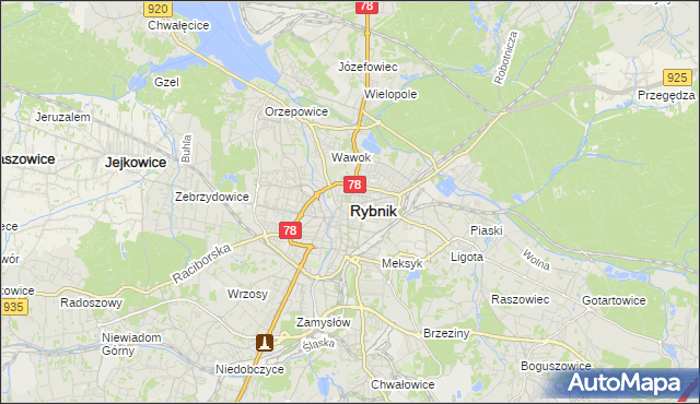 mapa Rybnika, Rybnik na mapie Targeo