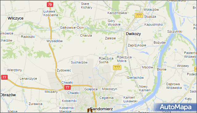 mapa Rzeczyca Sucha, Rzeczyca Sucha na mapie Targeo
