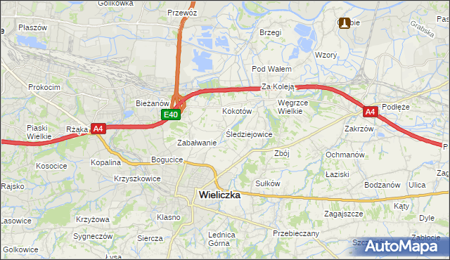 mapa Śledziejowice, Śledziejowice na mapie Targeo