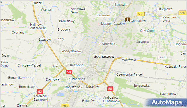 mapa Sochaczew, Sochaczew na mapie Targeo