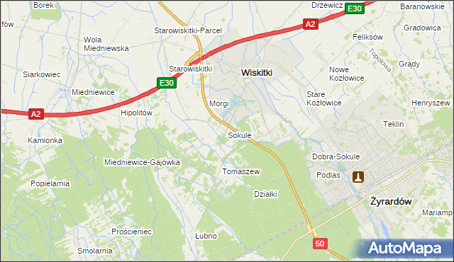 mapa Sokule gmina Wiskitki, Sokule gmina Wiskitki na mapie Targeo
