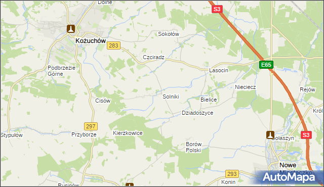 mapa Solniki gmina Kożuchów, Solniki gmina Kożuchów na mapie Targeo