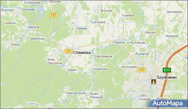 mapa Stanisławów gmina Chlewiska, Stanisławów gmina Chlewiska na mapie Targeo