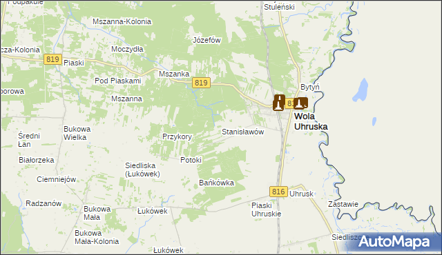 mapa Stanisławów gmina Wola Uhruska, Stanisławów gmina Wola Uhruska na mapie Targeo