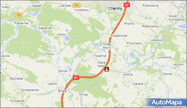 mapa Tokarnia gmina Chęciny, Tokarnia gmina Chęciny na mapie Targeo