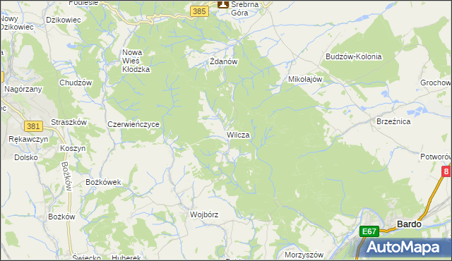 mapa Wilcza gmina Kłodzko, Wilcza gmina Kłodzko na mapie Targeo
