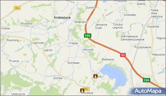 mapa Winnica gmina Krotoszyce, Winnica gmina Krotoszyce na mapie Targeo