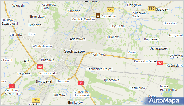 mapa Wojtówka gmina Sochaczew, Wojtówka gmina Sochaczew na mapie Targeo