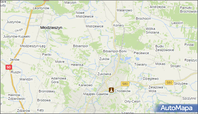 mapa Żuków gmina Sochaczew, Żuków gmina Sochaczew na mapie Targeo