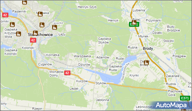 mapa Adamów gmina Brody, Adamów gmina Brody na mapie Targeo