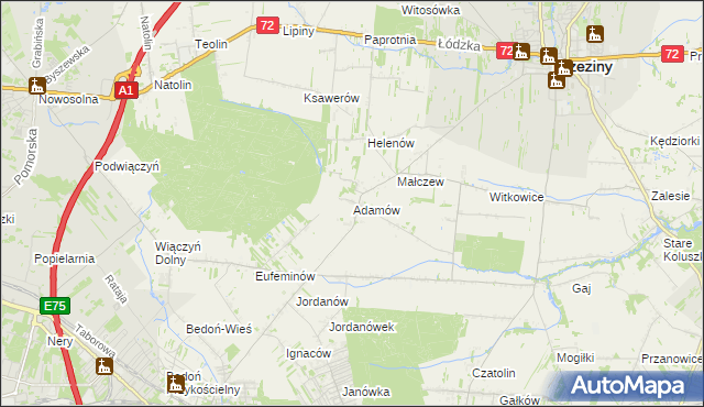 mapa Adamów gmina Brzeziny, Adamów gmina Brzeziny na mapie Targeo
