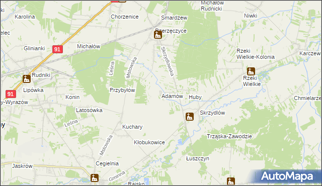 mapa Adamów gmina Kłomnice, Adamów gmina Kłomnice na mapie Targeo