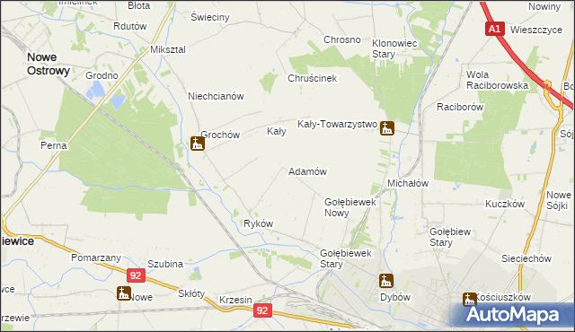 mapa Adamów gmina Kutno, Adamów gmina Kutno na mapie Targeo