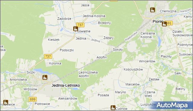 mapa Adolfin gmina Pionki, Adolfin gmina Pionki na mapie Targeo