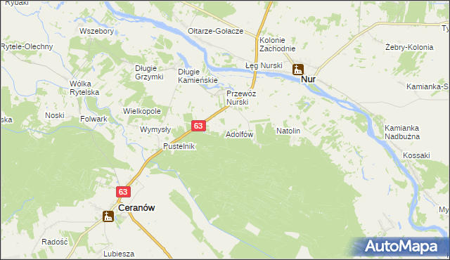 mapa Adolfów gmina Ceranów, Adolfów gmina Ceranów na mapie Targeo