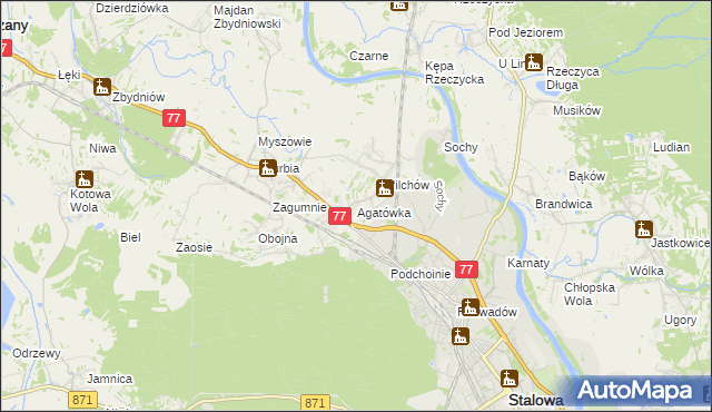 mapa Agatówka gmina Zaleszany, Agatówka gmina Zaleszany na mapie Targeo