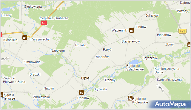 mapa Albertów gmina Lipie, Albertów gmina Lipie na mapie Targeo